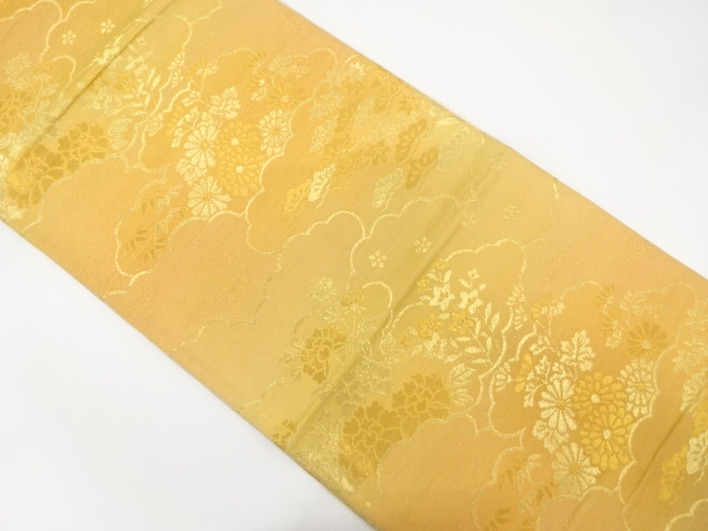 アンティーク　雲に菊・牡丹・笠松模様織り出し袋帯（材料）